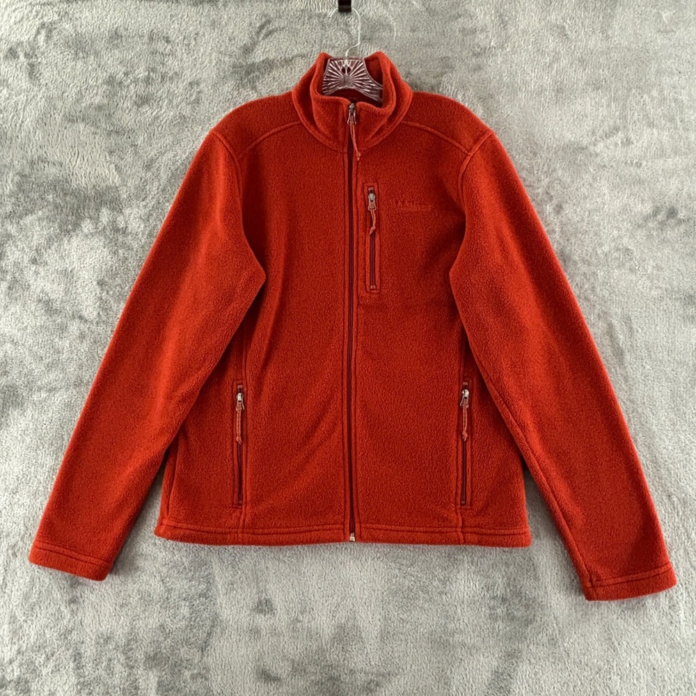 L.L.Bean‎ Trail Fleece Jacket Full Zip Mens M Orange Polartec Recycled Outdoor